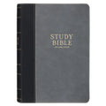 KJV Study Bible, Standard King James Version Holy Bible, Thumb Tabs, Ribbons, Vegan Leather, Gray/Black Two-Tone