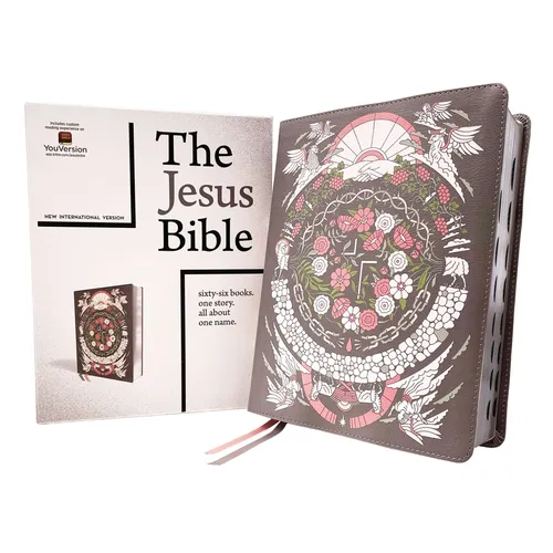 The Jesus Bible Artist Edition, Niv, (with Thumb Tabs to Help Locate the Books of the Bible), Leathersoft, Gray Floral, Thumb Indexed, Comfort Print