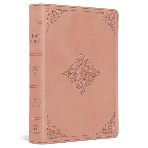 ESV Large Print Value Compact Bible (Trutone, Blush Rose, Fleur-De-Lis Design)