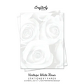 Vintage White Roses Stationery Paper: Cute Letter Writing Paper for Home, Office, 25 Count, Floral Print