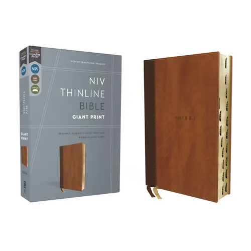 Niv, Thinline Bible, Giant Print, Leathersoft, Brown, Red Letter, Thumb Indexed, Comfort Print - Imitation Leather