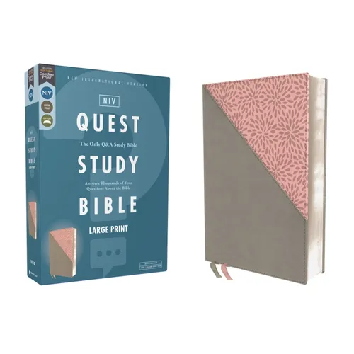 Niv, Quest Study Bible, Large Print, Leathersoft, Gray/Pink, Comfort Print: The Only Q and A Study Bible