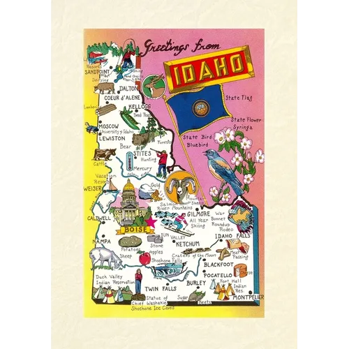 Vintage Lined Notebook Greetings from Idaho, Map of Highlights