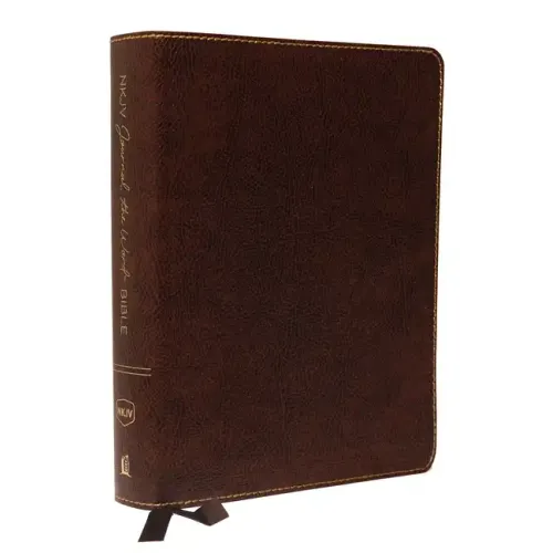 NKJV, Journal the Word Bible, Bonded Leather, Brown, Red Letter Edition, Comfort Print: Reflect, Journal, or Create Art Next to Your Favorite Verses