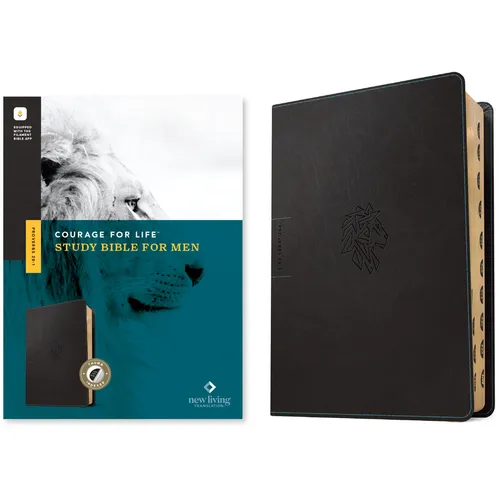 NLT Courage for Life Study Bible for Men, Filament Enabled (Leatherlike, Onyx Lion, Indexed)