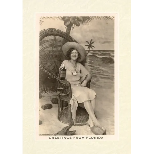 Vintage Lined Notebook Greetings from Florida, Woman in Chair with Gator