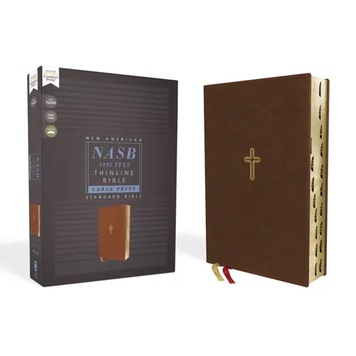 Nasb, Thinline Bible, Large Print, Leathersoft, Brown, Red Letter Edition, 1995 Text, Thumb Indexed, Comfort Print